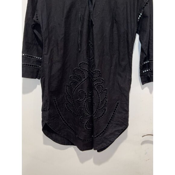 Seafolly Black Embroidered Tunic Cover-UP Dress Women's Size Medium - Picture 3 of 11